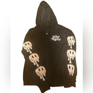 Faded Rose “Stay Trippy” Smiley Face Graphic Zip Hoodie Jacket Size Large